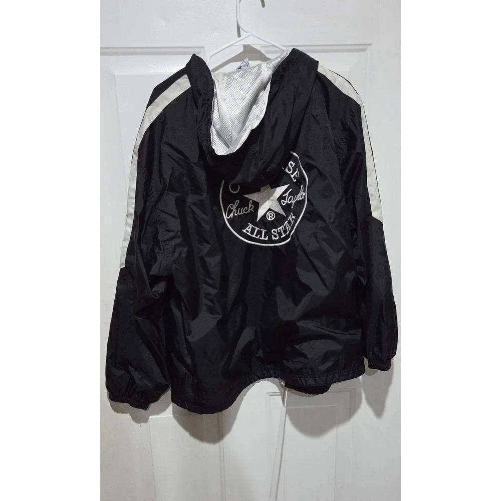Converse Chuck Taylor All Star Vtg Black Hooded Full Zip Windbreaker Men XL